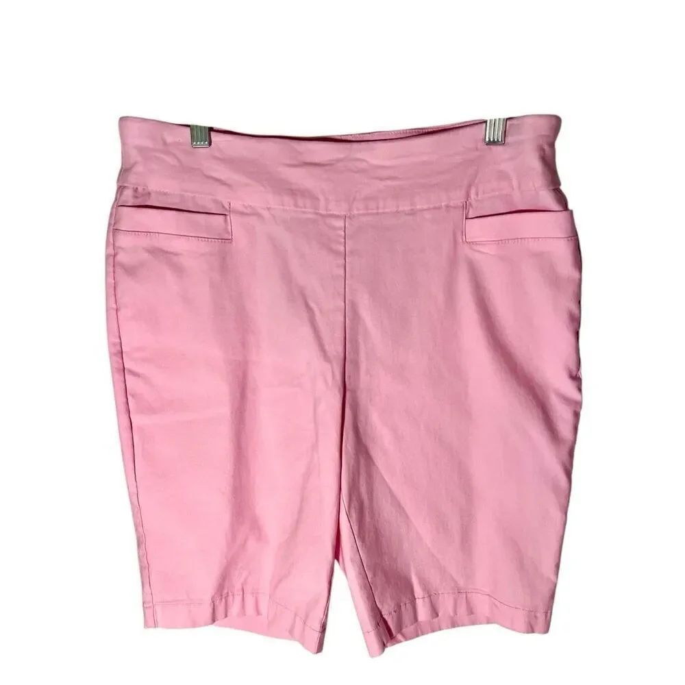 Kim Rogers Woman Blue Pink Control Elastic Waist Stretch Capri Pants Size 12